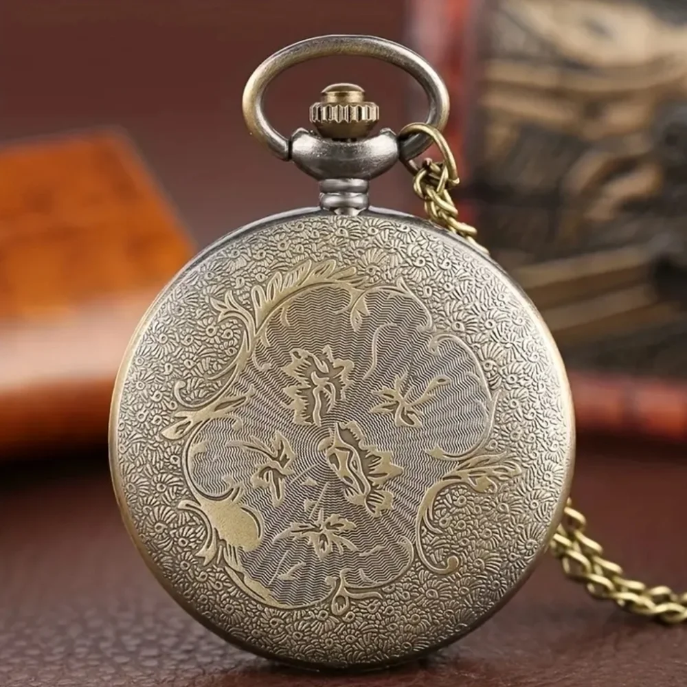 New mens spider web bronze pocket watch with necklace chain